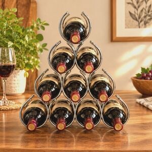 Crate & Barrel Arc Metal Wine Rack Tabletop 10Bottle Holder Free Standing Silver